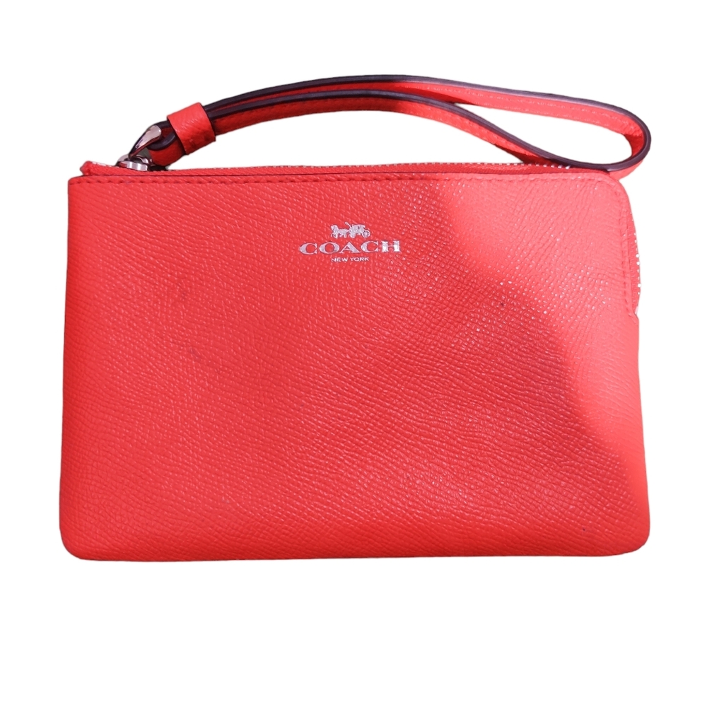 Coach Orange Crossgrain Leather Corner Zip Wristlet